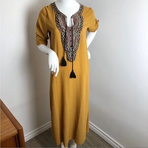 Mustard Yellow Embroidered Maxi Dress